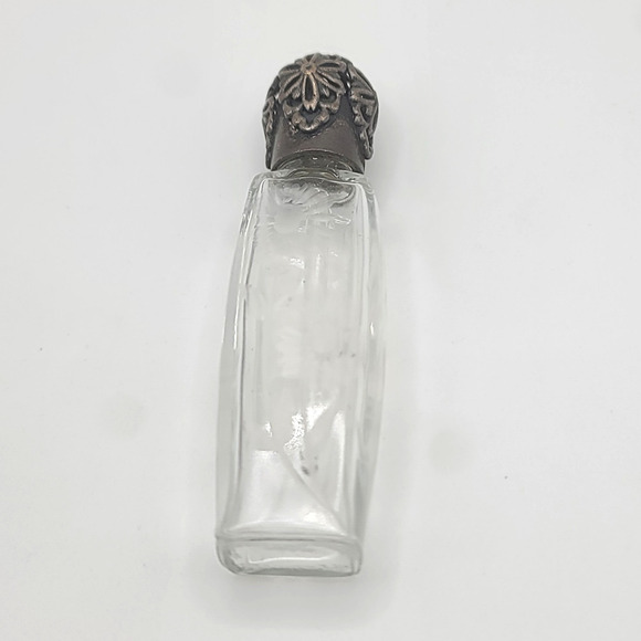 Vintage La Castillere Perfume Bottle Glass Silver Tone Top Made In France Etch - Picture 1 of 9